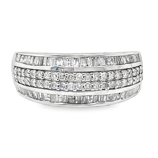 Triple Row Baguette & Round Diamond Ring