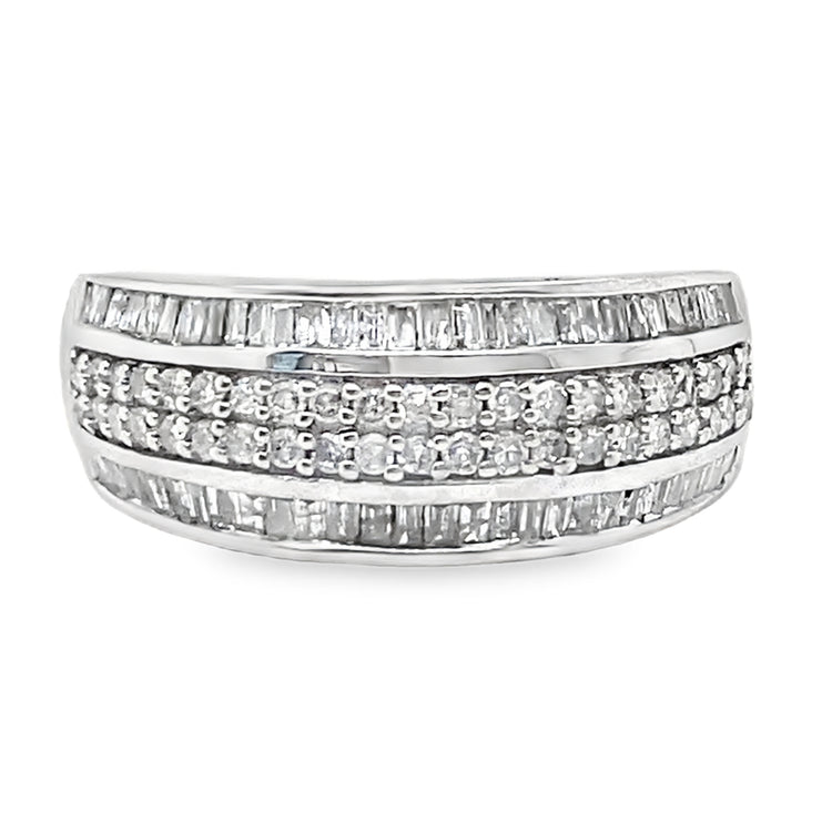 Triple Row Baguette & Round Diamond Ring