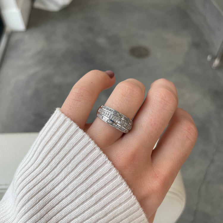 Triple Row Baguette & Round Diamond Ring
