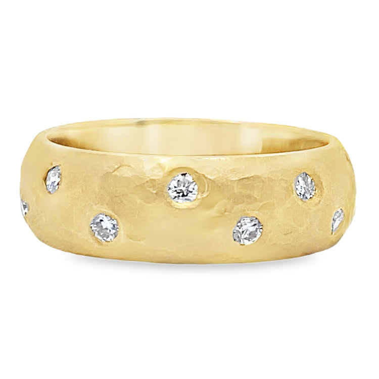 Hammered Satin Scattered Diamond Band