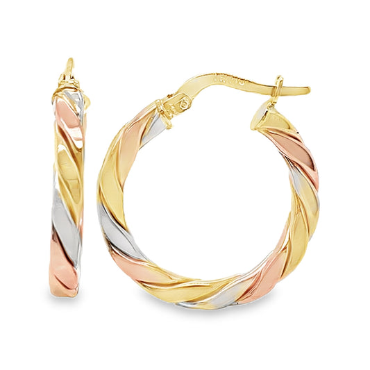 3/4 Inch Tri Gold Twisted Hoops