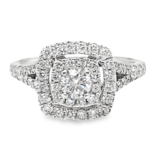 1.01TCW Double Halo Split Shank Diamond Ring