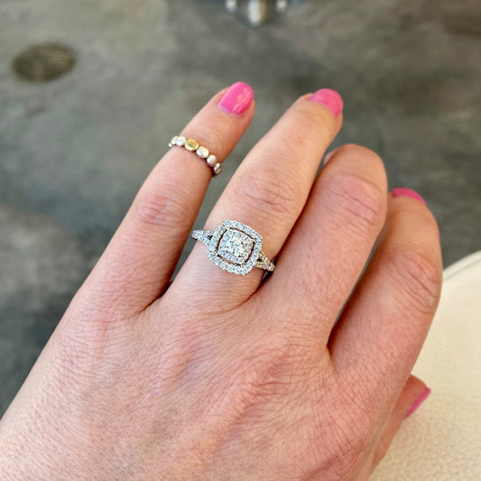 1.01TCW Double Halo Split Shank Diamond Ring