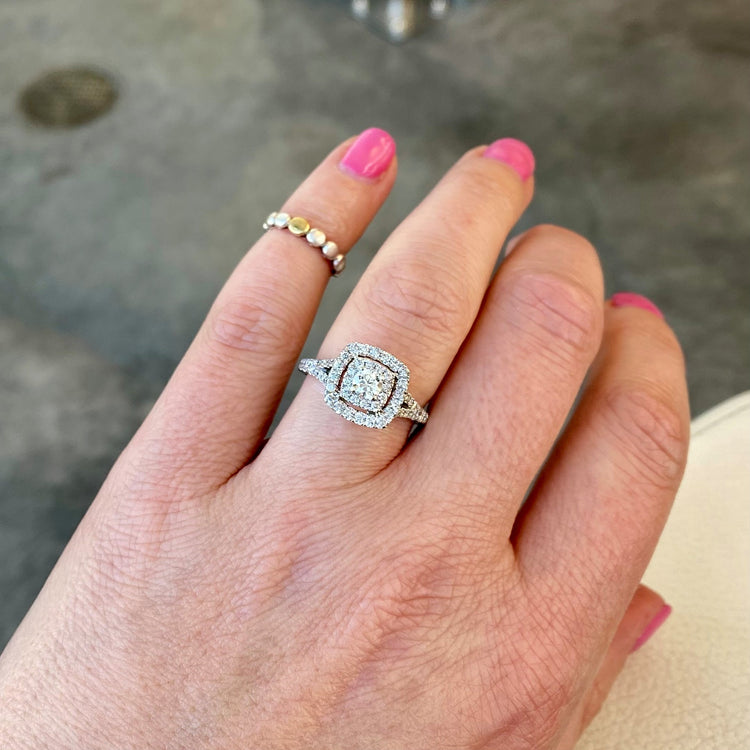 1.01TCW Double Halo Split Shank Diamond Ring