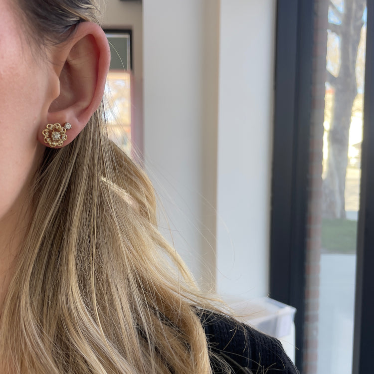 Yellow Gold Diamond Studs with Removable Jacket