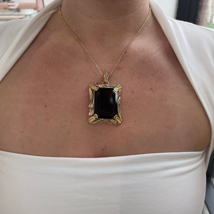 Oversized Smokey Topaz Leaf Pendant
