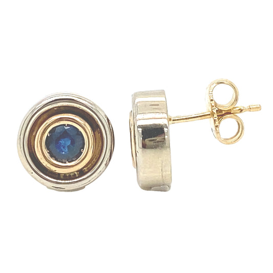 Two Tone Circle Sapphire Earrings