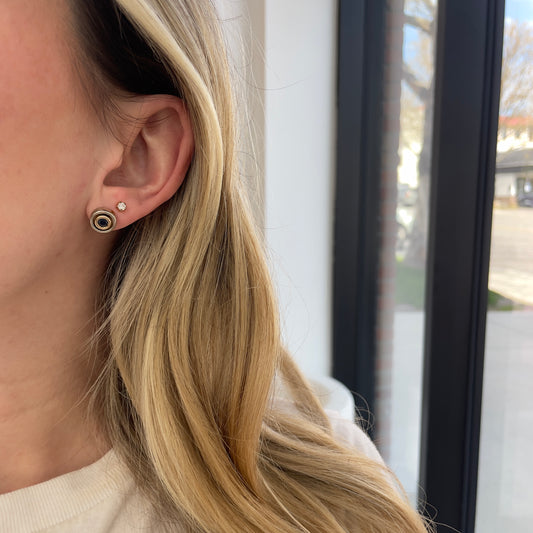 Two Tone Circle Sapphire Earrings