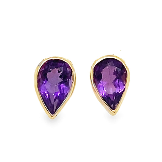 Bezel Set Pear Amethyst Studs