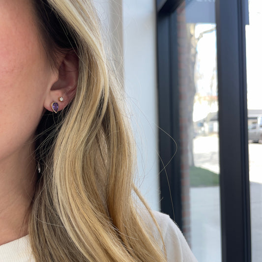 Bezel Set Pear Amethyst Studs