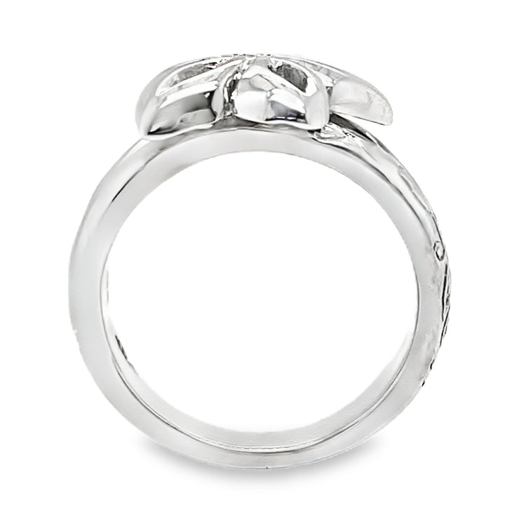 Diamond Flower Ring with Engraved Split Shank Band
