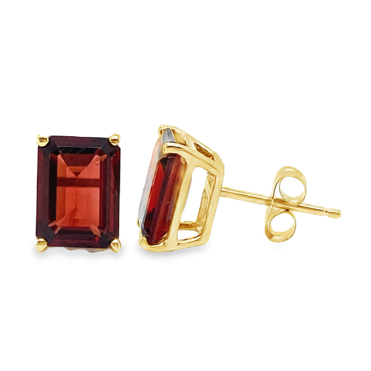 Rectangular Garnet Stud Earrings