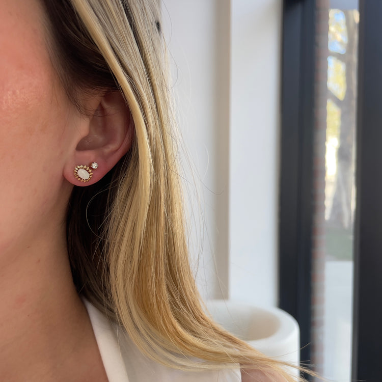 Gold Border Opal Earrings