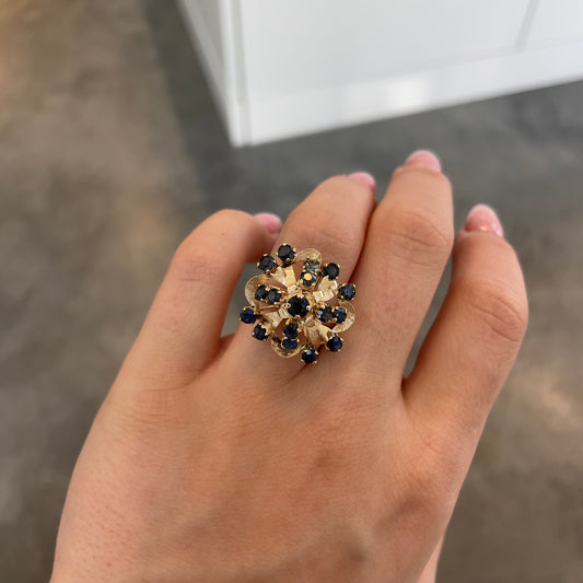 Sapphire Cluster Burst Ring
