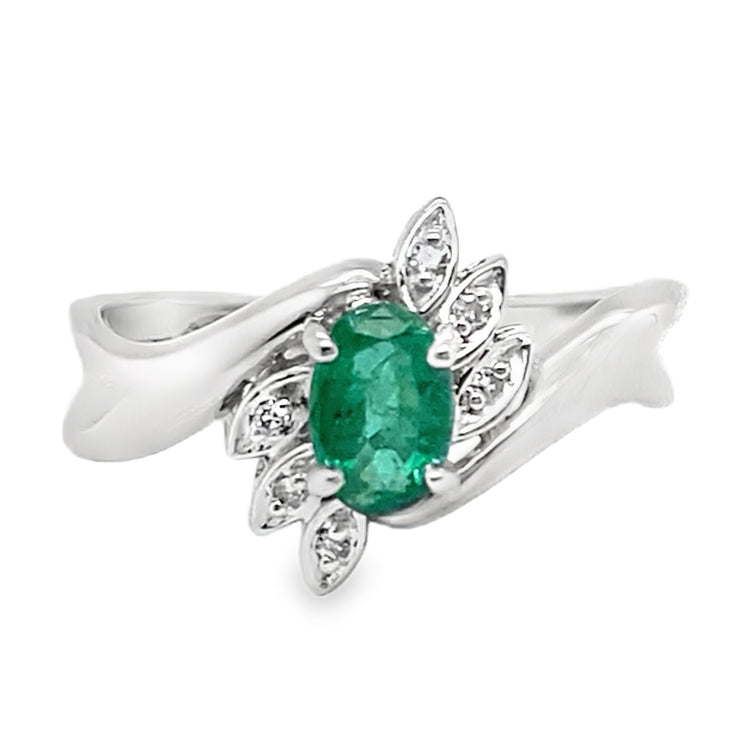 Emerald & Diamond Bypass Ring