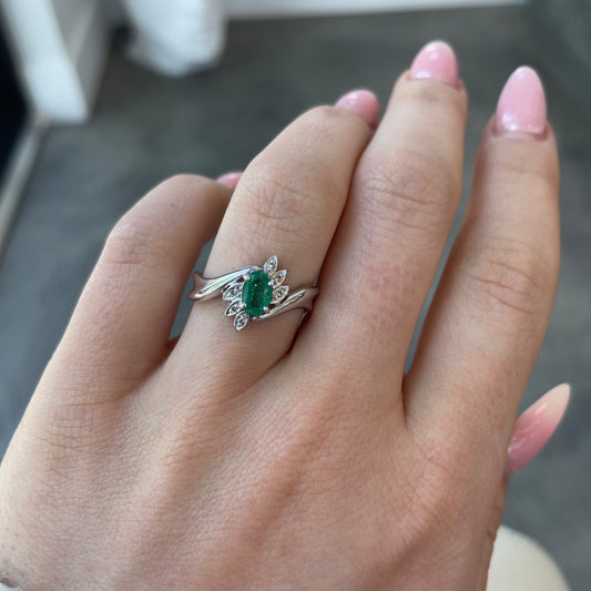 Emerald & Diamond Bypass Ring