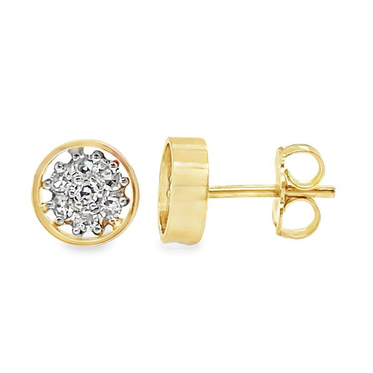 Gold Circle Diamond Cluster Studs