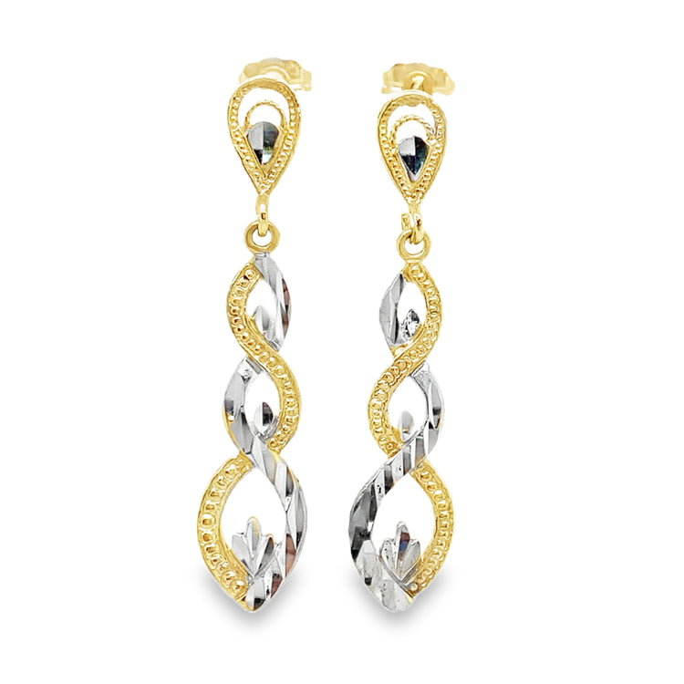 Two Tone Diamond Cut Drop Earrings
