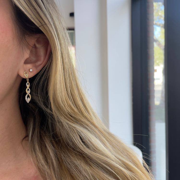 Two Tone Diamond Cut Drop Earrings