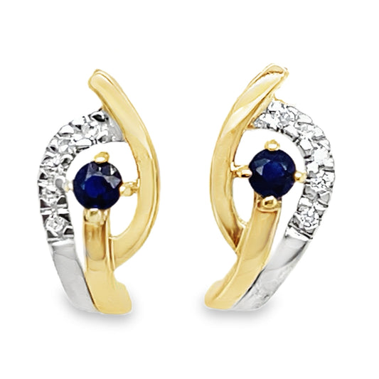 Two Tone Diamond & Sapphire Earrings