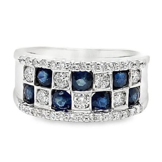 Sapphire & Diamond Checkerboard Ring