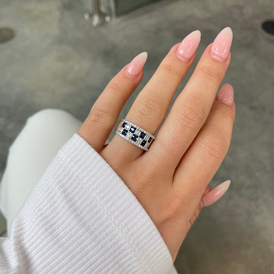 Sapphire & Diamond Checkerboard Ring