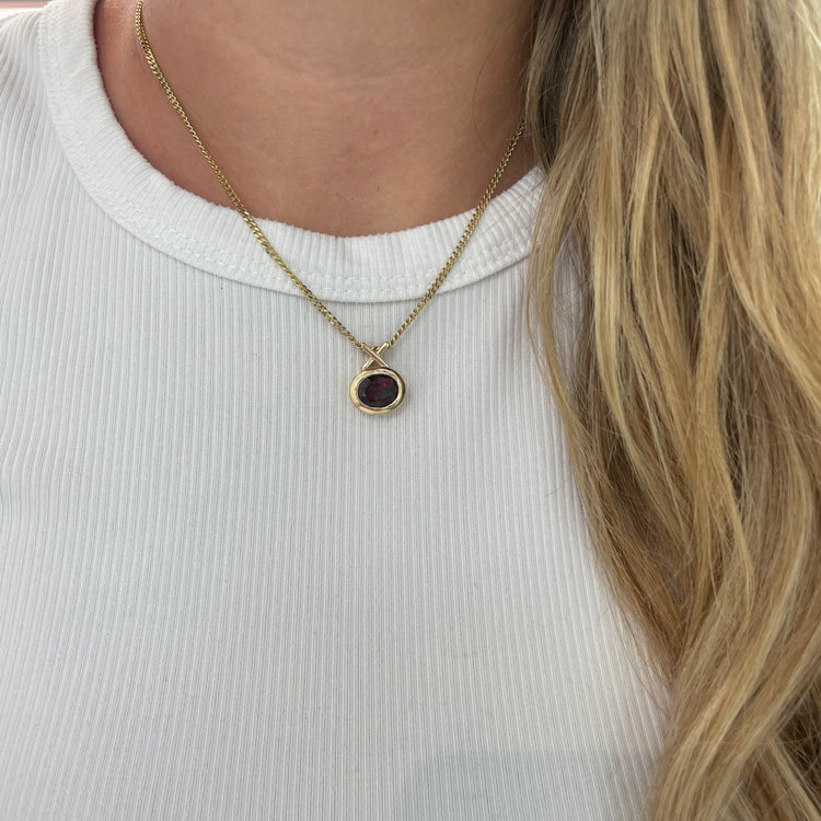 East West Bezel Garnet Necklace