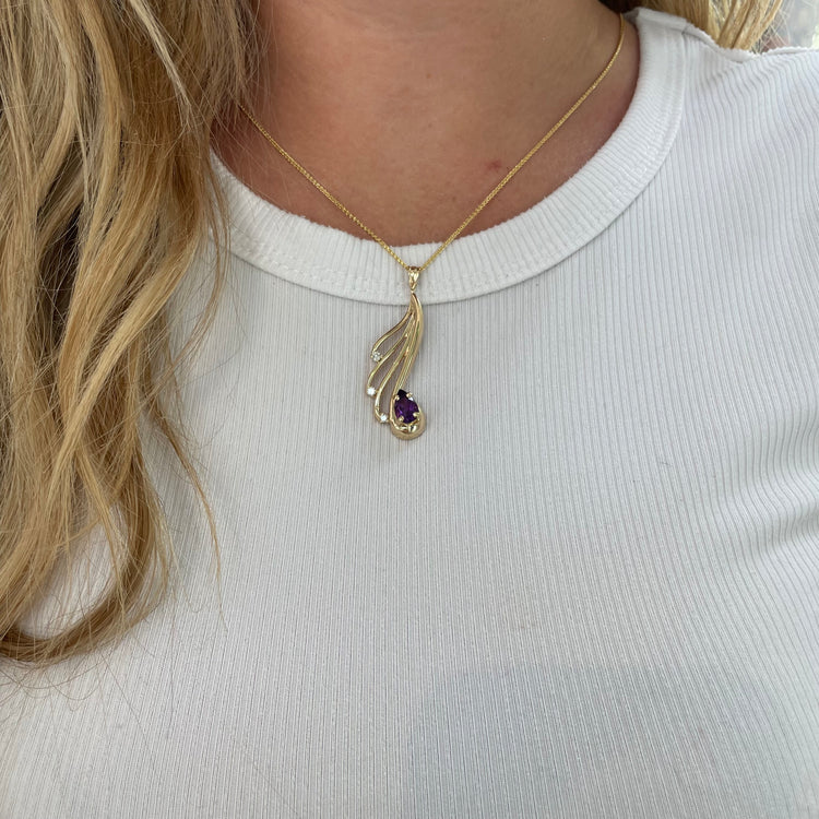 Pear Amethyst & Diamond Necklace