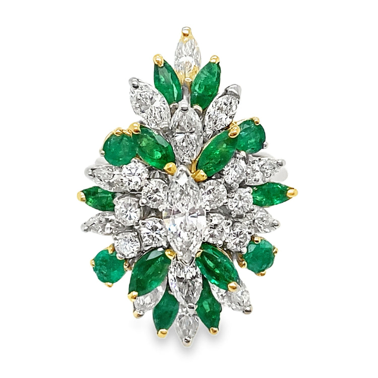 Marquise Diamond & Emerald Statement Ring