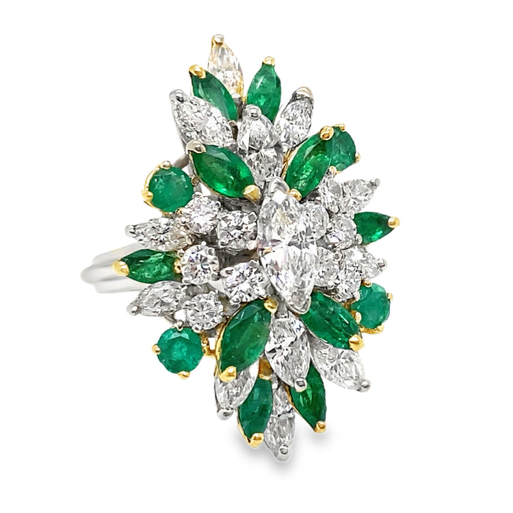 Marquise Diamond & Emerald Statement Ring