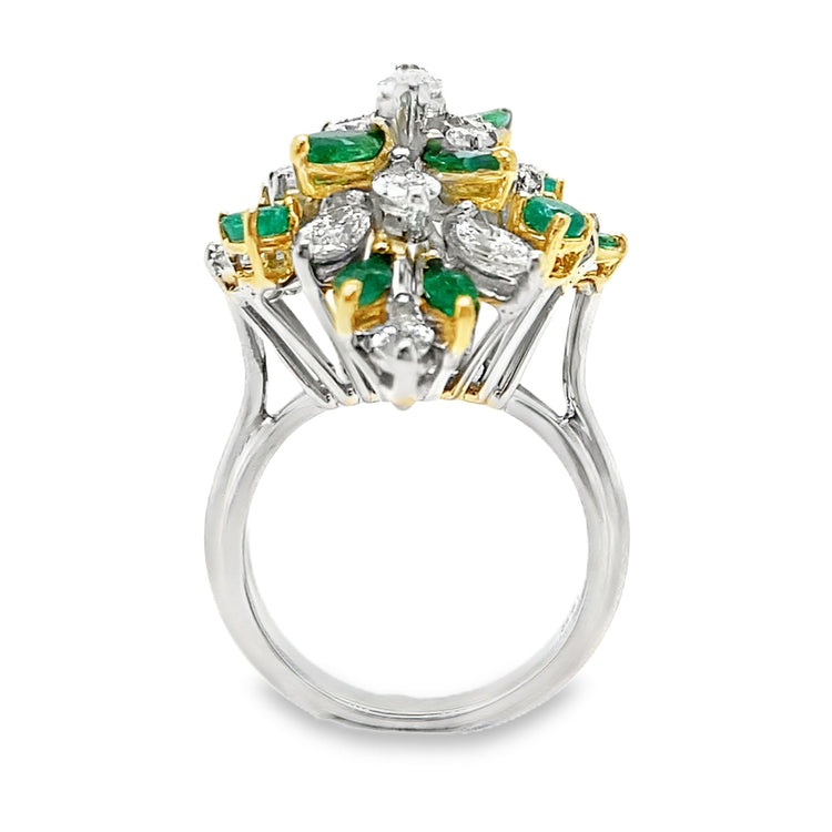 Marquise Diamond & Emerald Statement Ring