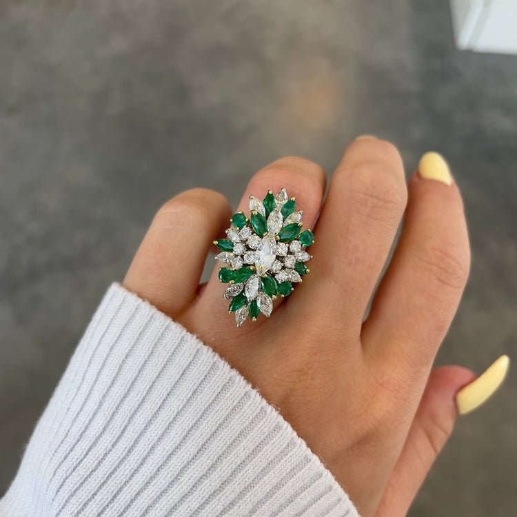 Marquise Diamond & Emerald Statement Ring