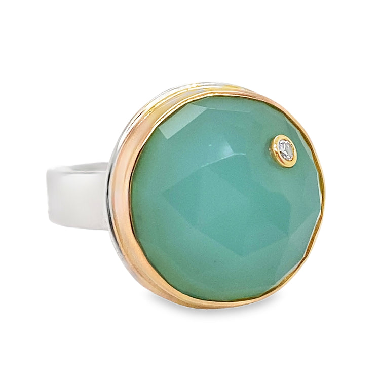 Silver & Gold Chrysoprase Ring by Jamie Joseph