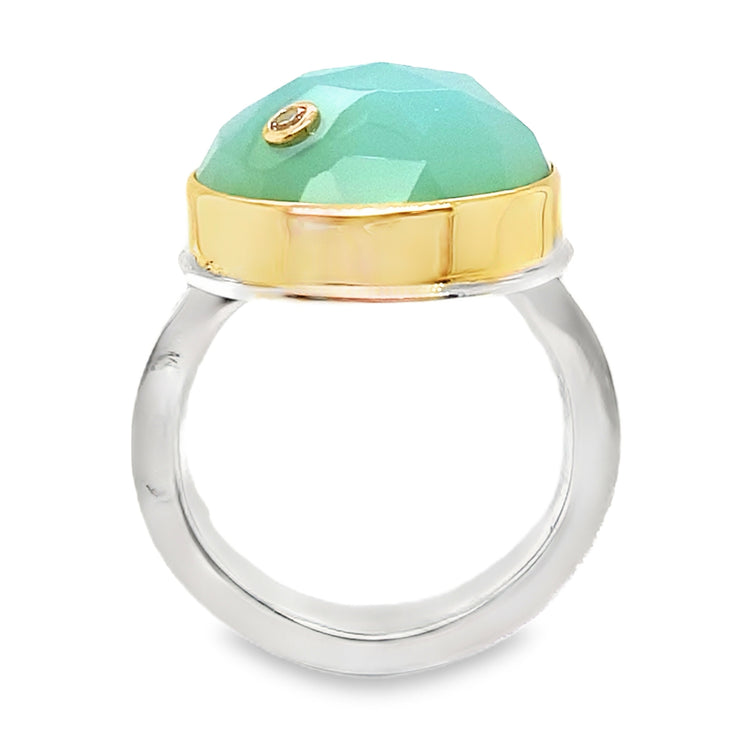 Silver & Gold Chrysoprase Ring by Jamie Joseph