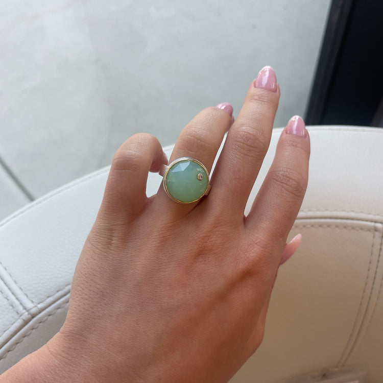 Silver & Gold Chrysoprase Ring by Jamie Joseph