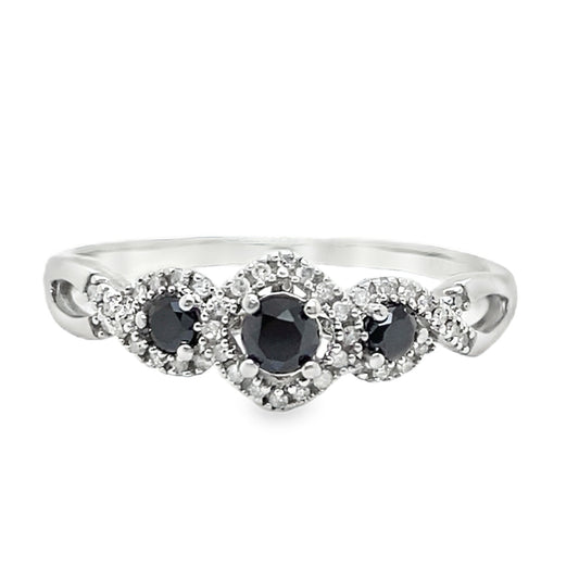 Black & White Gold Triple Halo Ring