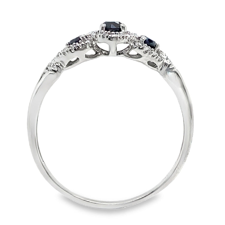 Black & White Gold Triple Halo Ring