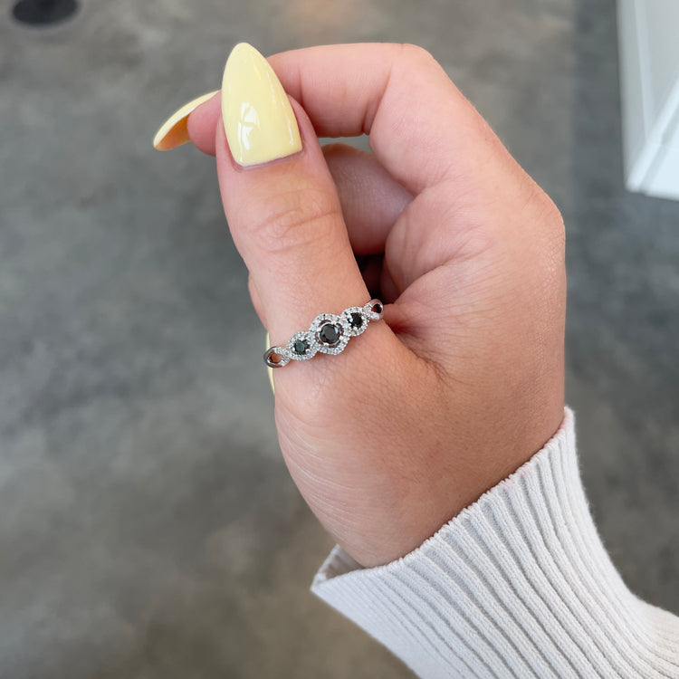 Black & White Gold Triple Halo Ring