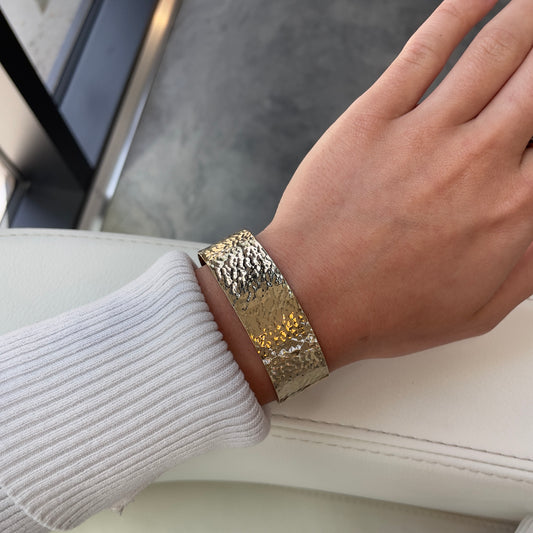 Wide Hammered Cuff Bracelet