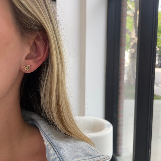 Double Heart Emerald Earrings