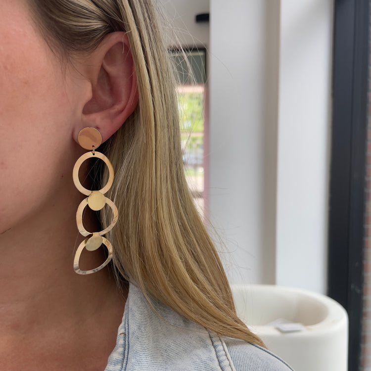 3 Inch Long Triple Circle Earrings