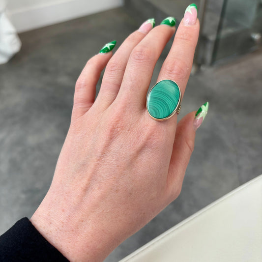 Oversized Oval Malachite Ring