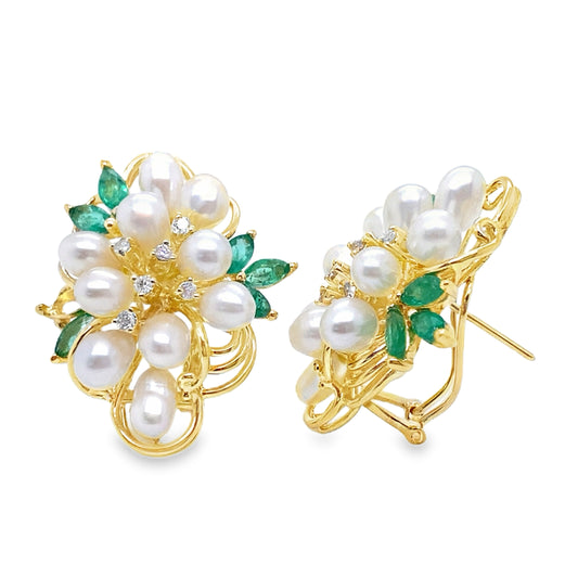 Emerald, Pearl & Diamond Statement Earrings