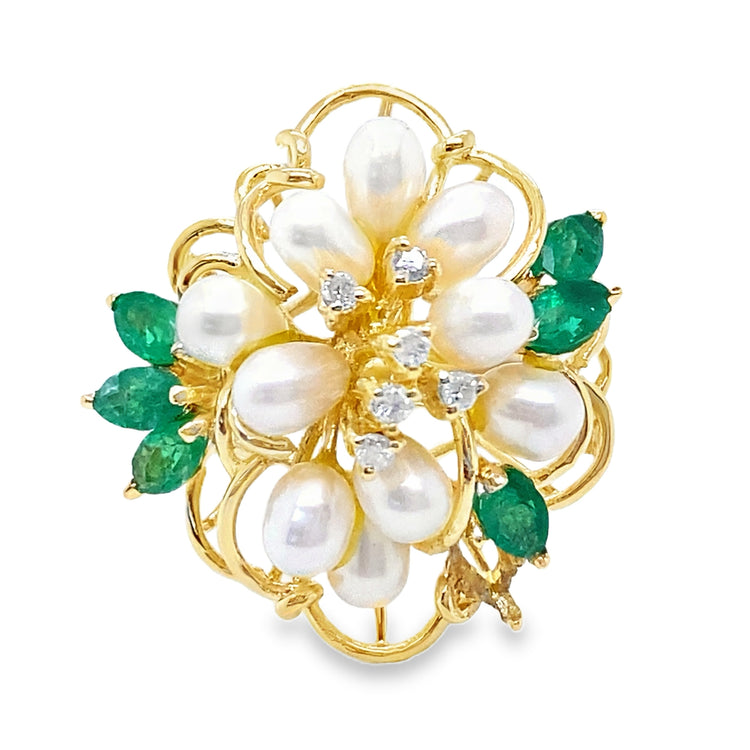 Pearl, Emerald & Diamond Statement Ring