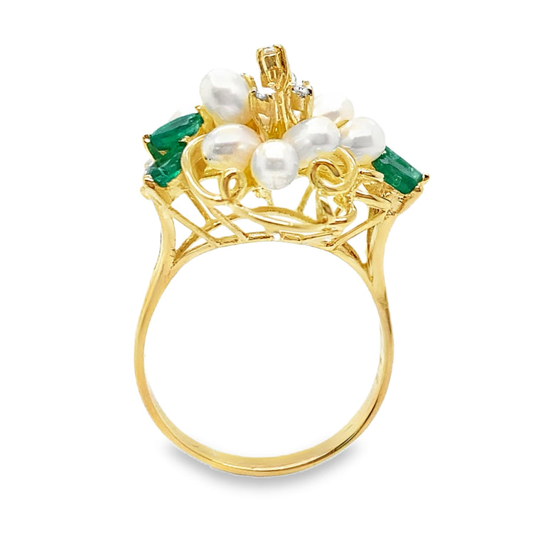 Pearl, Emerald & Diamond Statement Ring