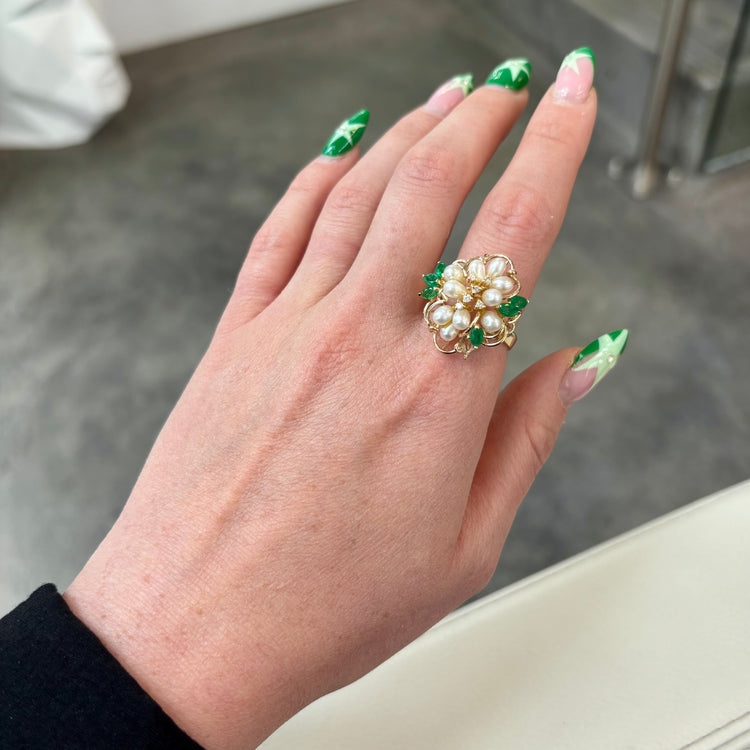 Pearl, Emerald & Diamond Statement Ring