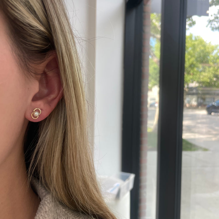 Dainty Pearl Studs with Gold Jackets