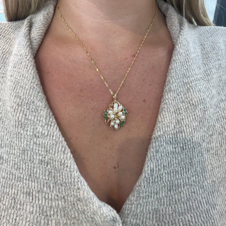 Pearl, Emerald & Diamond Necklace
