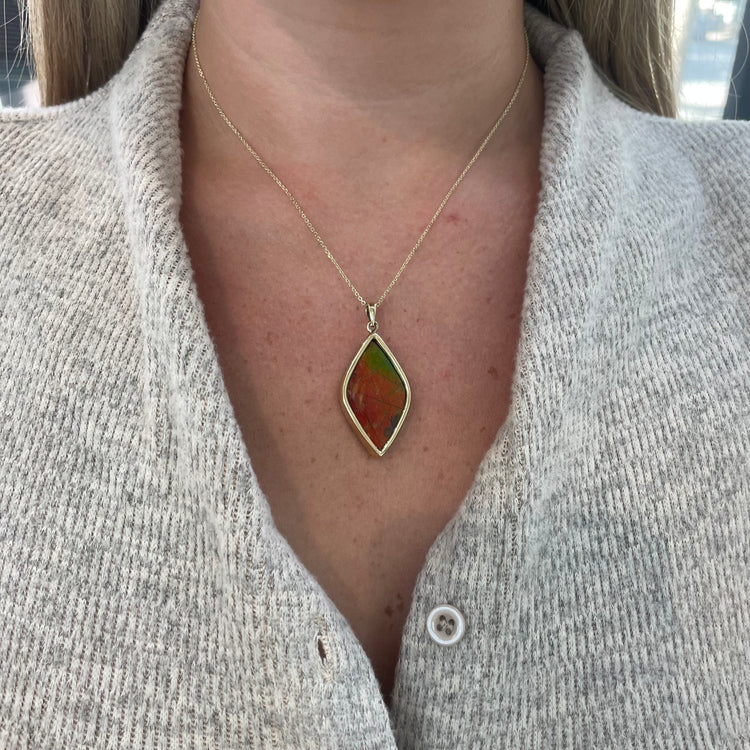 Marquise Shaped Ammolite Necklace
