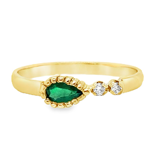 Beaded Border Emerald & Diamond Ring